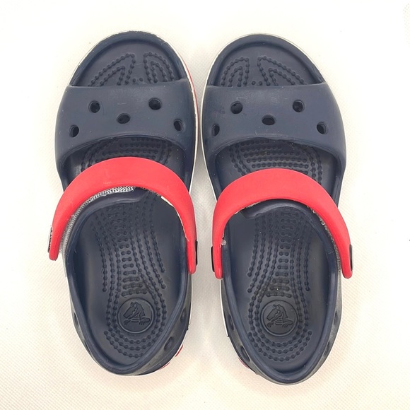 Croc Kids Red,White and Navy Blue Velcro Sandals size c 10 - Picture 2 of 7